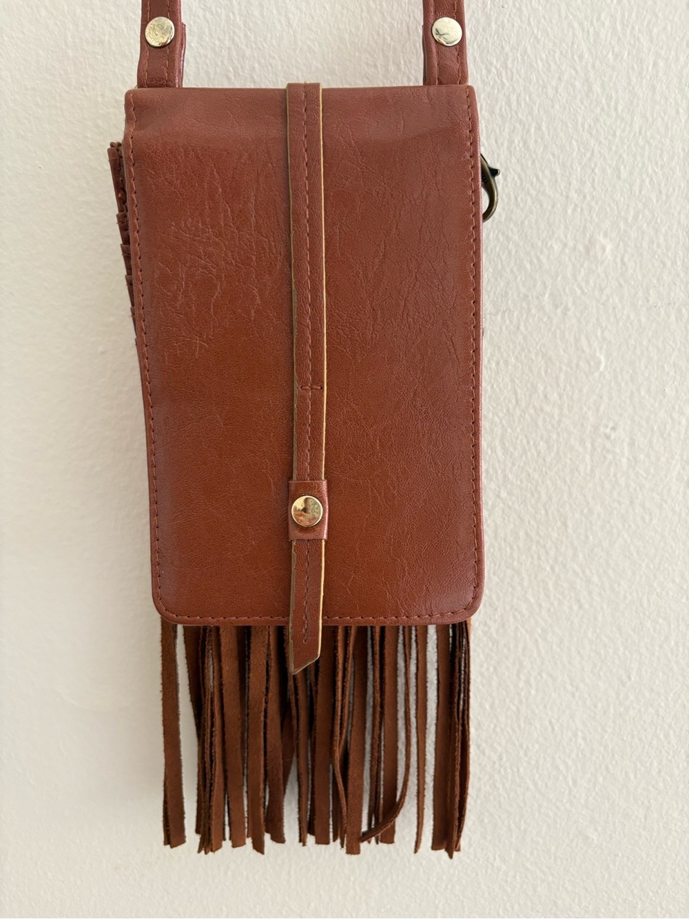 Vintage Brown Fringe Crossbody Phone Pouch